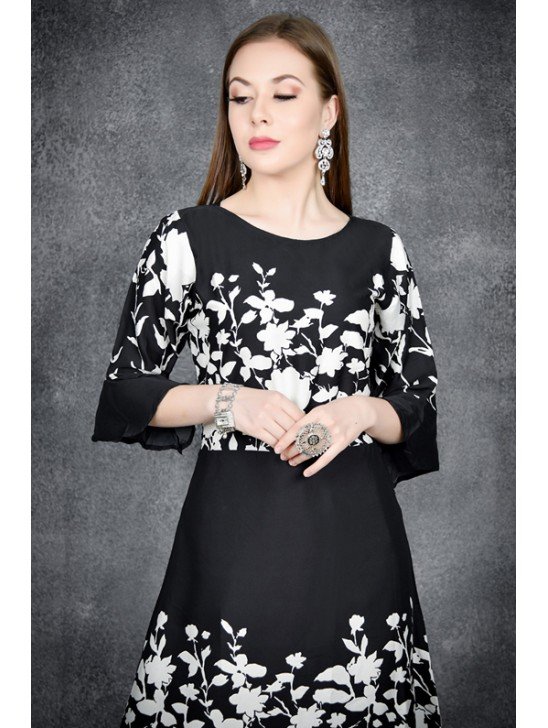 Black Floral Printed Designer Gown