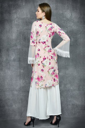Pink & White Floral Printed Readymade Sharara Suit