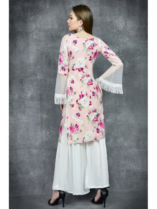 Pink & White Floral Printed Readymade Sharara Suit