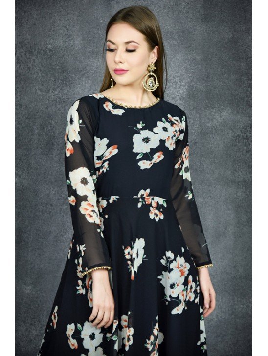 Black Floral Printed Flow Suit