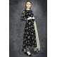 Jet Black Floral Printed Flow Circular Dress