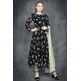 Jet Black Floral Printed Flow Circular Dress