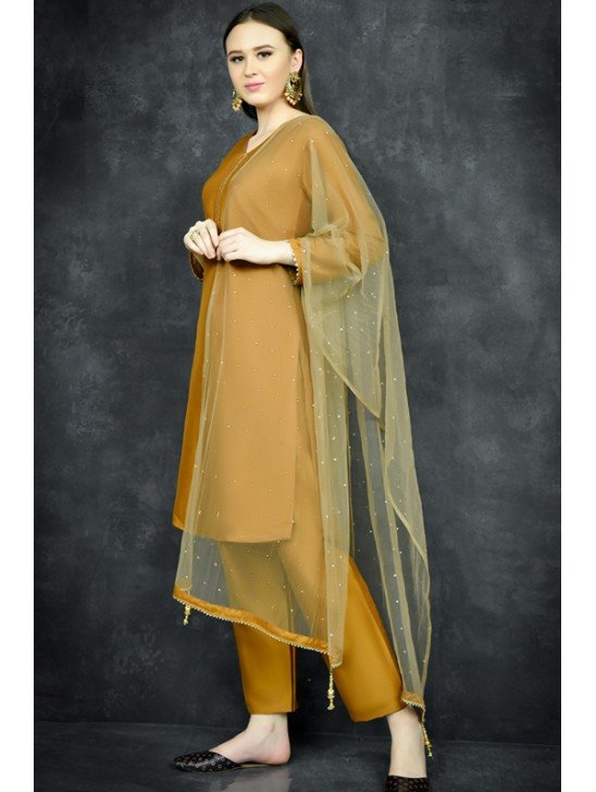 Mustard Straight Cut Kurti & Trouser Suit Set