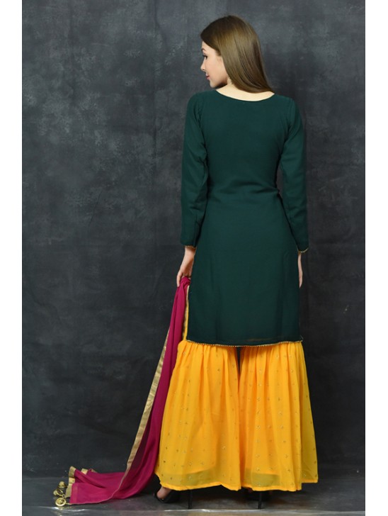 Dark Green & Saffron Yellow Punjabi Gharara Suit