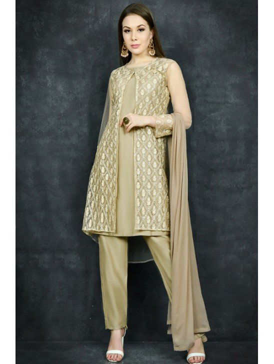 Gold Jacket Style Desi Readymade Suit