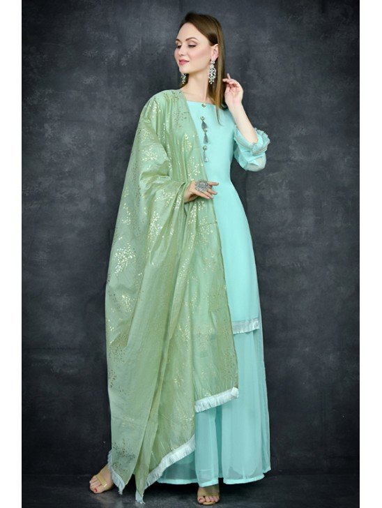 Biscay Green Designer Kurti & Sharara Suit Set