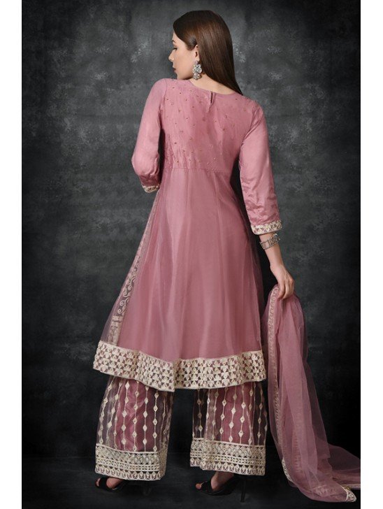 Rose Tan Embroidered Frock & Gharara Suit