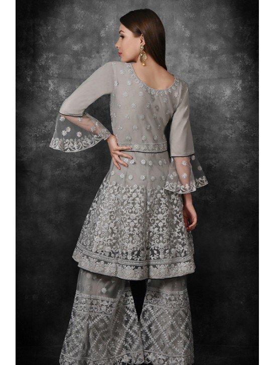 Grey Heavy Embroidered Pakistani Wedding Gharara Suit
