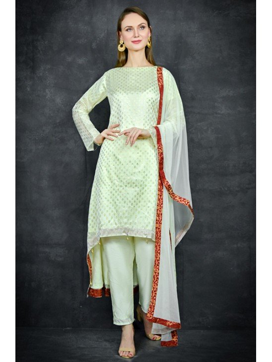 Cream & Maroon Readymade Eid Salwar Suit