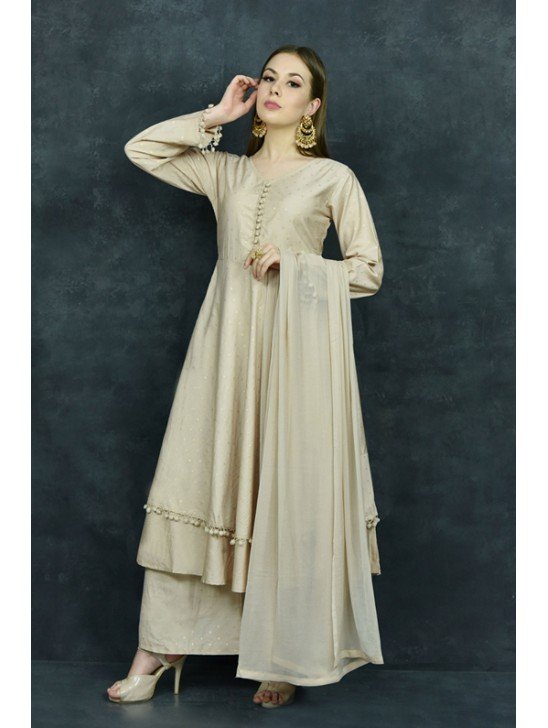 Beige Traditional Palazzo Style Readymade Suit