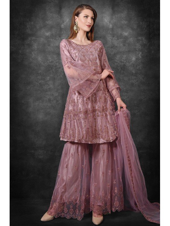 Lilac Pink Heavy Embellished Wedding Gharara Suit