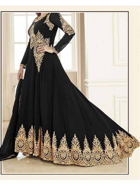 BLACK HEAVY EMBROIDERED FLOOR LENGTH ANARKALI DRESS