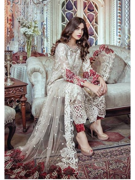 ZBD-1108 STYLE BEIGE AND MAROON EMBROIDERED READY MADE SUIT ( 1 Week Delivery)