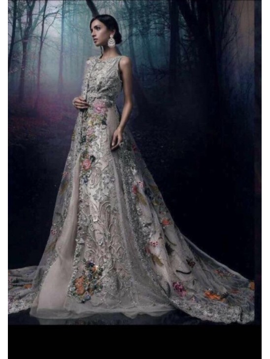 GREY PAKISTANI HEAVY EMBROIDERED WEDDING WEAR DRESS