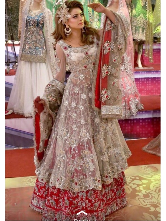 ZAS-345 RED AND NUDE HEAVY EMBROIDERED PAKISTANI WEDDING OUTFIT