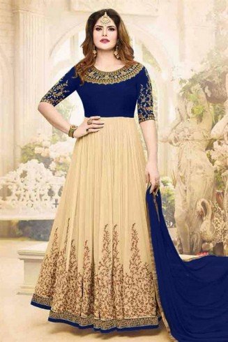  Royal Blue and Beige Anarkali Gown