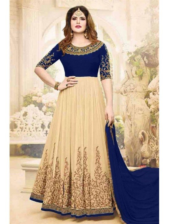 Royal Blue and Beige Anarkali Gown