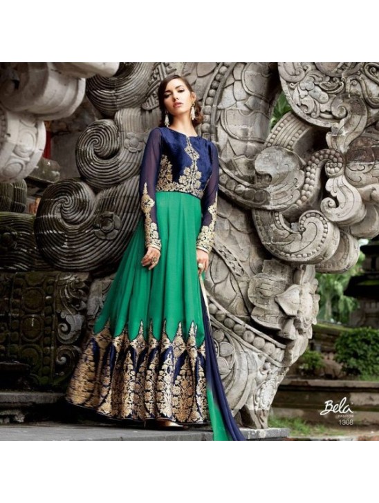 1308 BLUE AND GREEN BELA DESIGNER ANARKALI SUIT