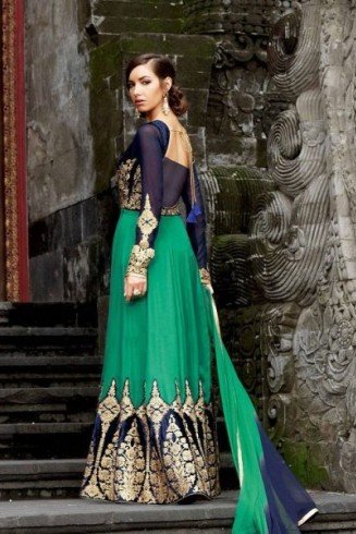 1308 BLUE AND GREEN BELA DESIGNER ANARKALI SUIT