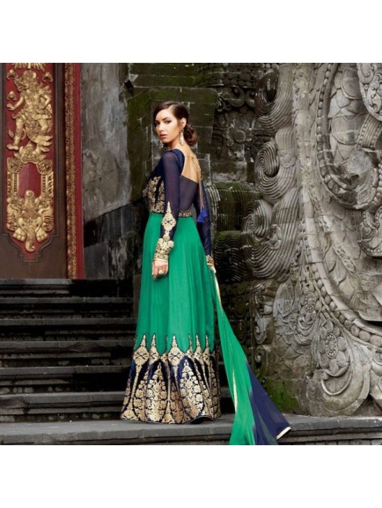 1308 BLUE AND GREEN BELA DESIGNER ANARKALI SUIT