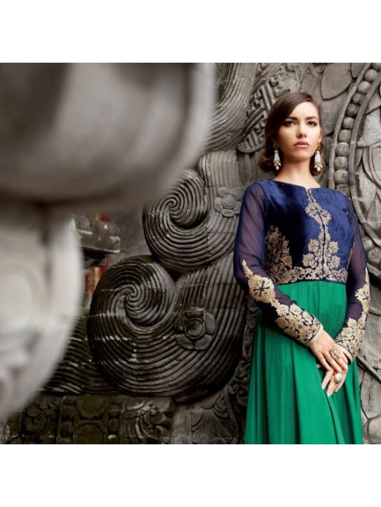 1308 BLUE AND GREEN BELA DESIGNER ANARKALI SUIT