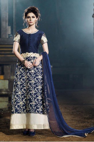 2255 NAVY BLUE HEAVY EMBROIDERED BELA ANARKALI SUIT