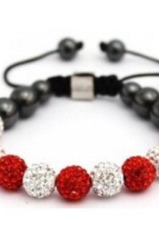 RED AND WHITE CRYSTAL BALL BRACELET