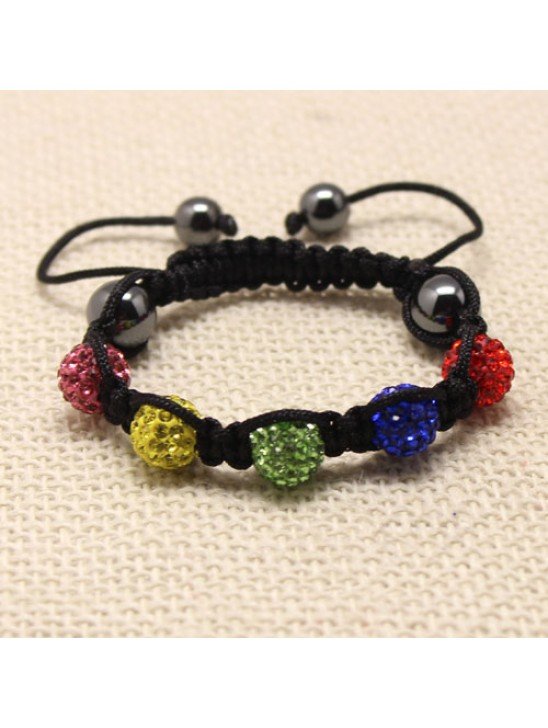 CHILDREN CRYSTAL BALL BRACELET (7 COLOURS, BLACK THREADED)