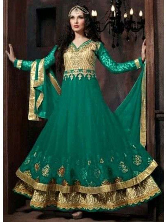 Green Celebrity Floor Length Dress Anarkali Suit