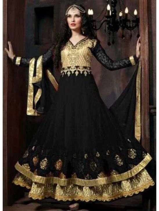 4301-B BLACK "CELEBRITY ISSUE” FLOOR LENGTH EMBROIDERED ANARKALI SUIT