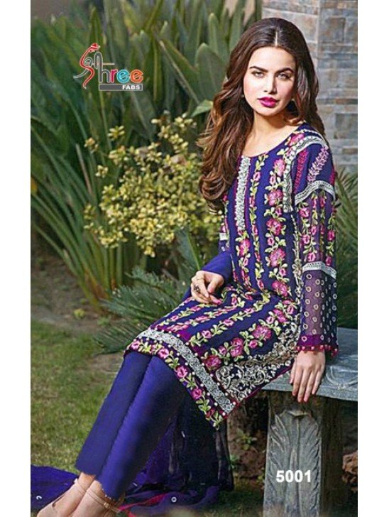 Blue Pakistani Salwar kameez Suit Designer Material