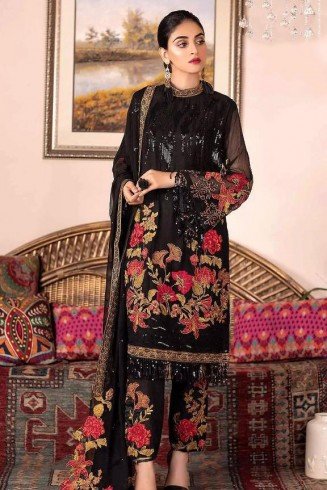 Black Pakistani Designer Semi Stitched Salwar Kameez