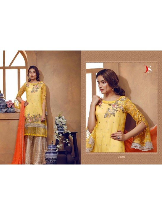 Yellow Chiffon Suit Pakistani Palazzo Style Salwar Kameez