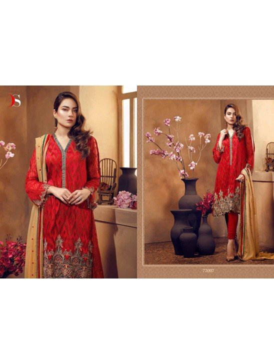 Red Indian Designer Suit Chiffon Embroidered Dress