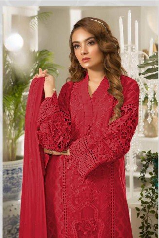 Samba Red Embroidered Organza Pakistani Style Suit