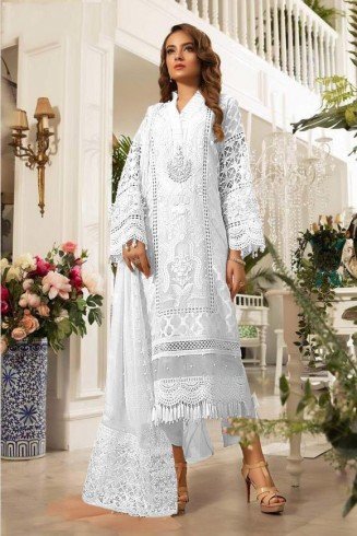 Brilliant White Organza Unstitched 3pcs Suit