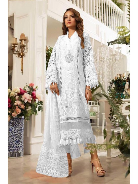 Brilliant White Organza Unstitched 3pcs Suit