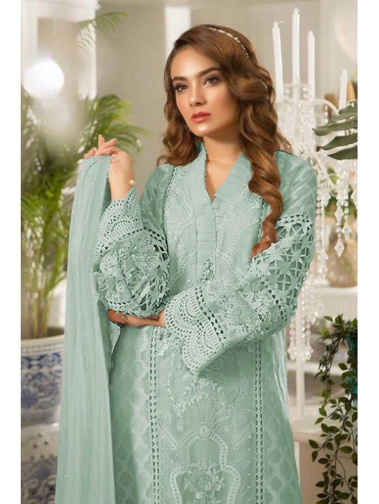 Biscay Green Organza Pakistani Designer Semi Stitched Suit