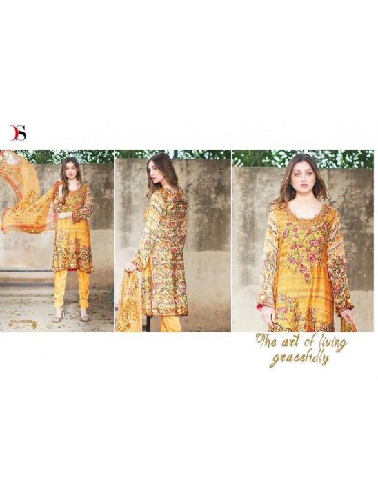 50005 YELLOW DEEPSY FLORENT PAKISTANI STYLE PURE COTTON SALWAR KAMEEZ