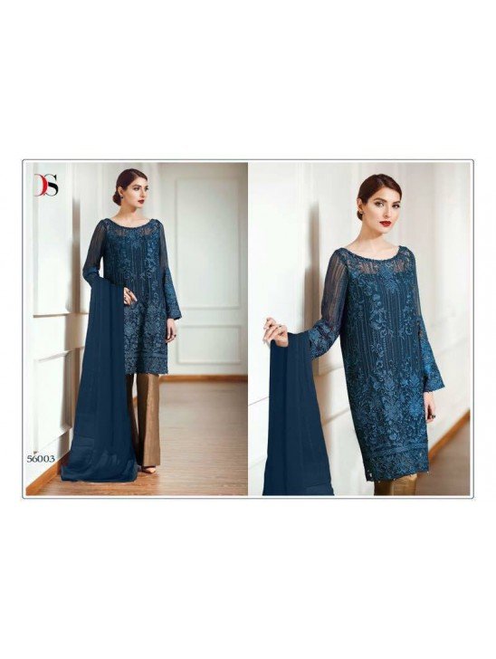 56003 BLUE EMBROIDERED GEORGETTE PAKISTANI DESIGNER STYLE SUIT