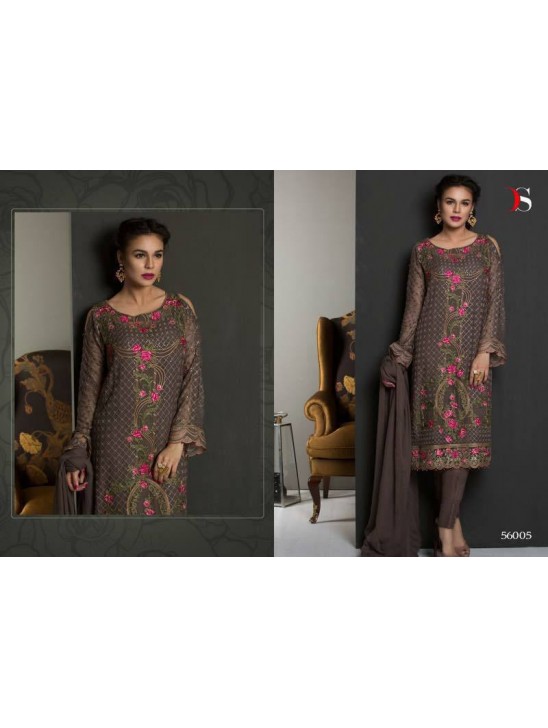 56005 BROWN EMBROIDERED GEORGETTE PAKISTANI DESIGNER STYLE SUIT