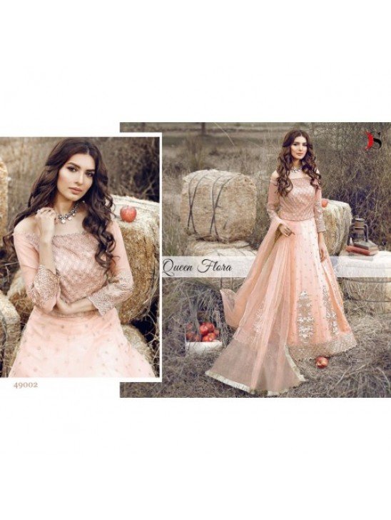 49002 PEACH DEEPSY RAZEENA POLY GEORGETTE DESIGNER LEHENGA