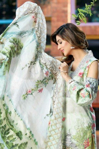 ESHAISHA D-21 GREEN LAWN EMBROIDERED SUMMER WEAR SUIT