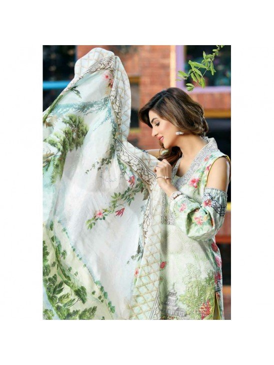 ESHAISHA D-21 GREEN LAWN EMBROIDERED SUMMER WEAR SUIT