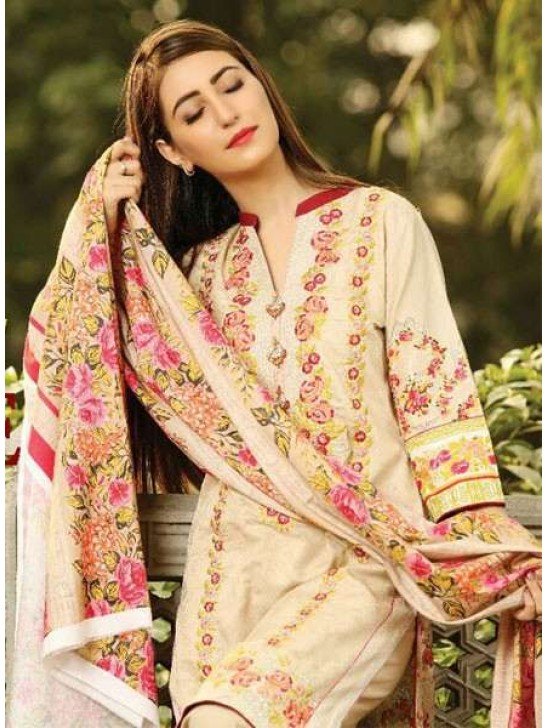 ZEA-D03 ESHA AISHA D03 CREAM BEIGE UNSTITCHED PAKISTANI POLY WOOL SHAWL SUIT