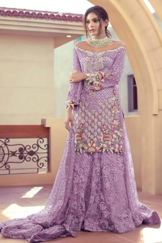 Purple Net Party Dress Wedding Palazzo Suit