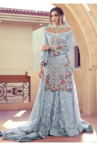 Blue Net Party Wear Suit Indian Wedding Palazzo Dress
