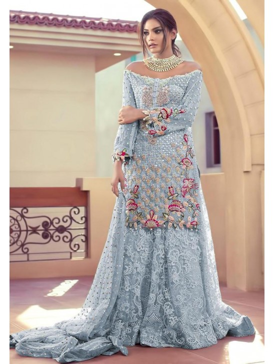 Blue Net Party Wear Suit Indian Wedding Palazzo Dress