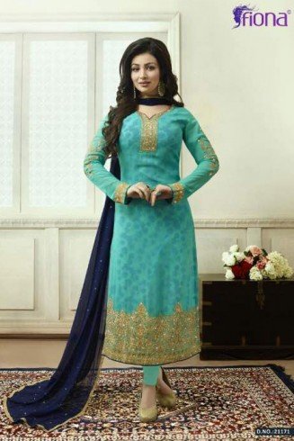 Turquiose Party Wear Semi stitched Salwar Suit