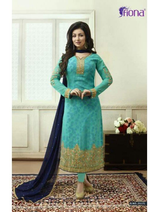 Turquiose Party Wear Semi stitched Salwar Suit